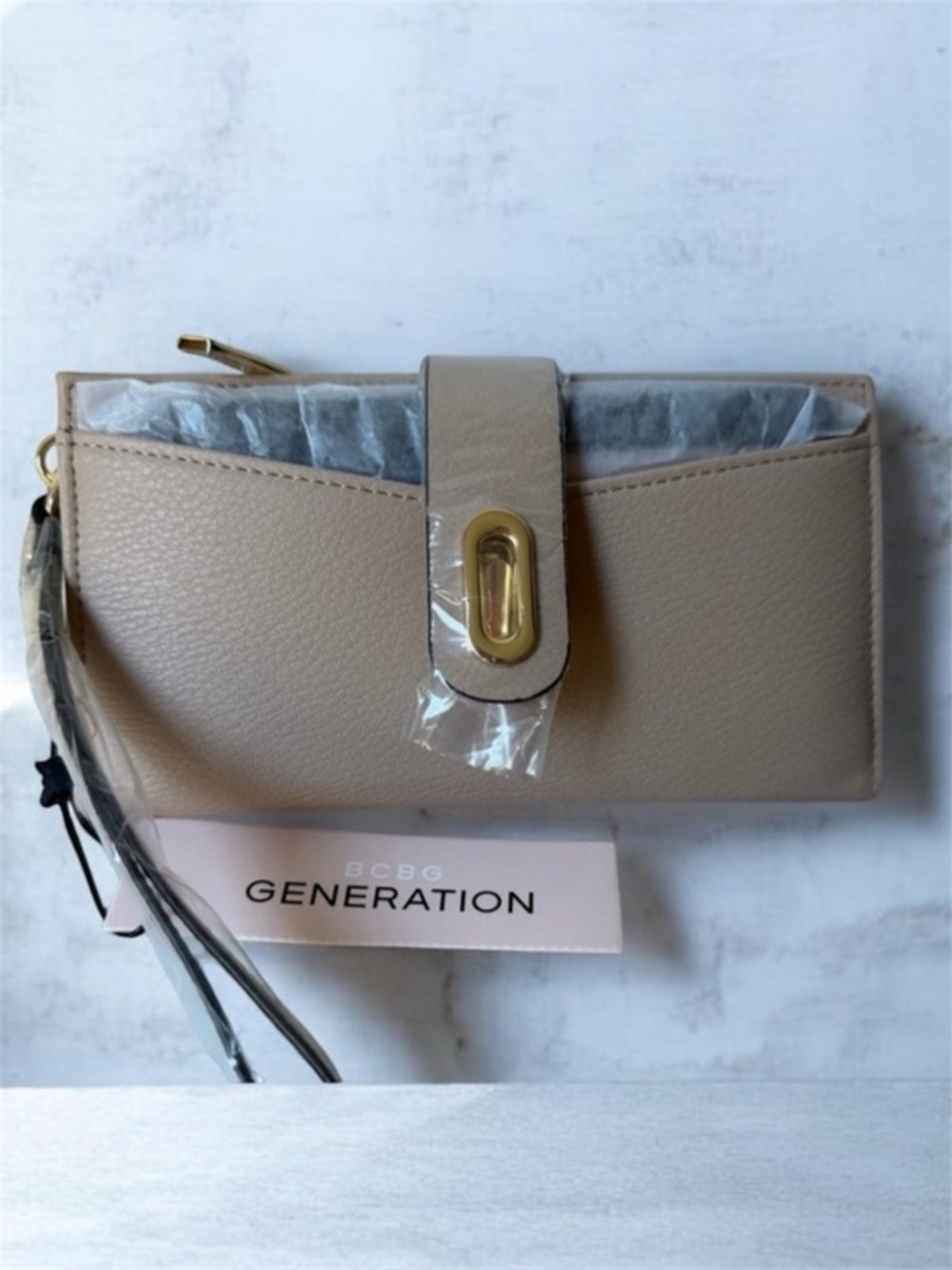 BCBGeneration Beige wallet wristlet with Gold-Tone Hardware